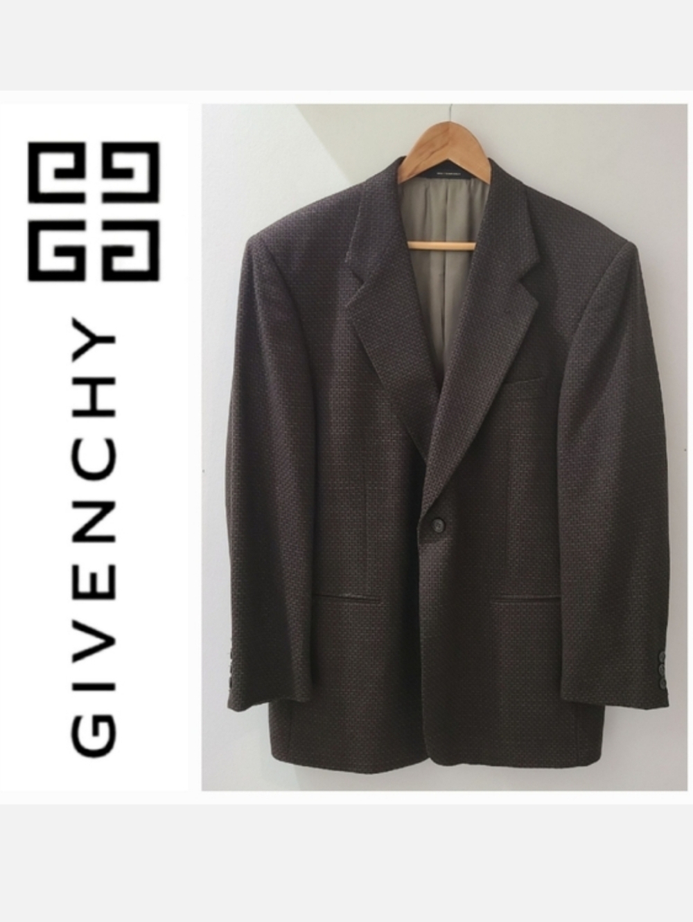 Givenchy Monsieur Vintage Black Brown & Khaki Tweed Wool Sportcoat Sz L